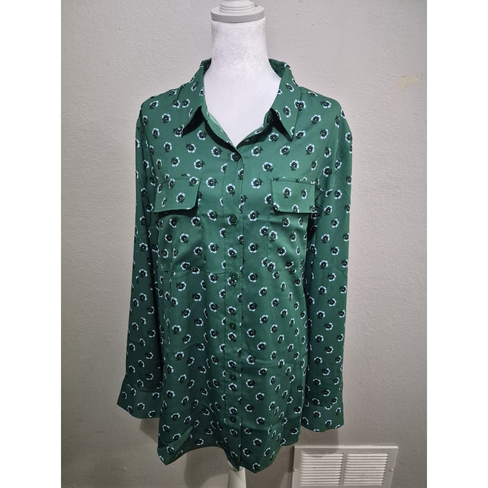 NWT Amazon Essentials Women's Floral Long-Sleeve Button Down Shirt XL Boho Green